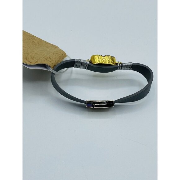 Blue Faux Leather Druzy Bracelet New - Picture 4 of 4